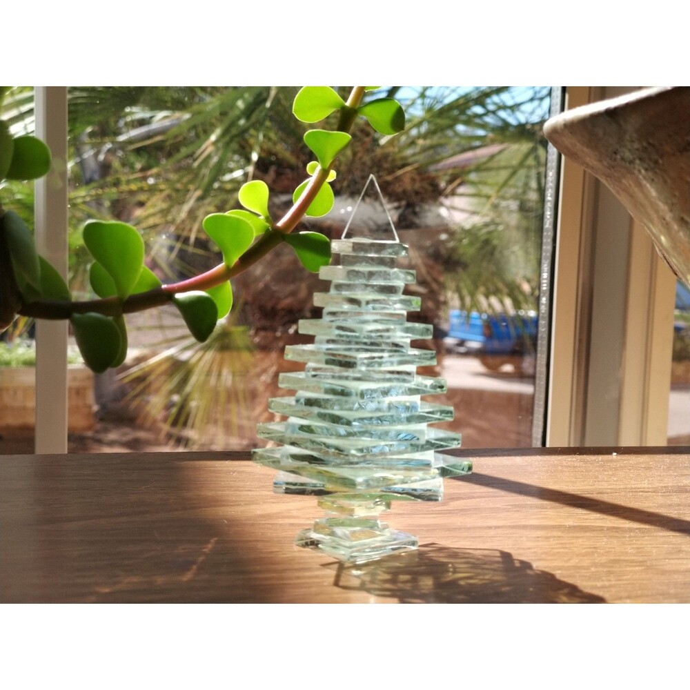 Vintage Stacked Layered Art Glass Pine Christmas Trees Abstract Sculpture ~4.5" - Picture 2 of 11
